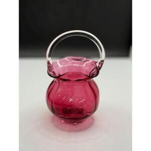 Vintage Pilgrim Cranberry Glass Basket – 1960s Handblown - 5” – USA
